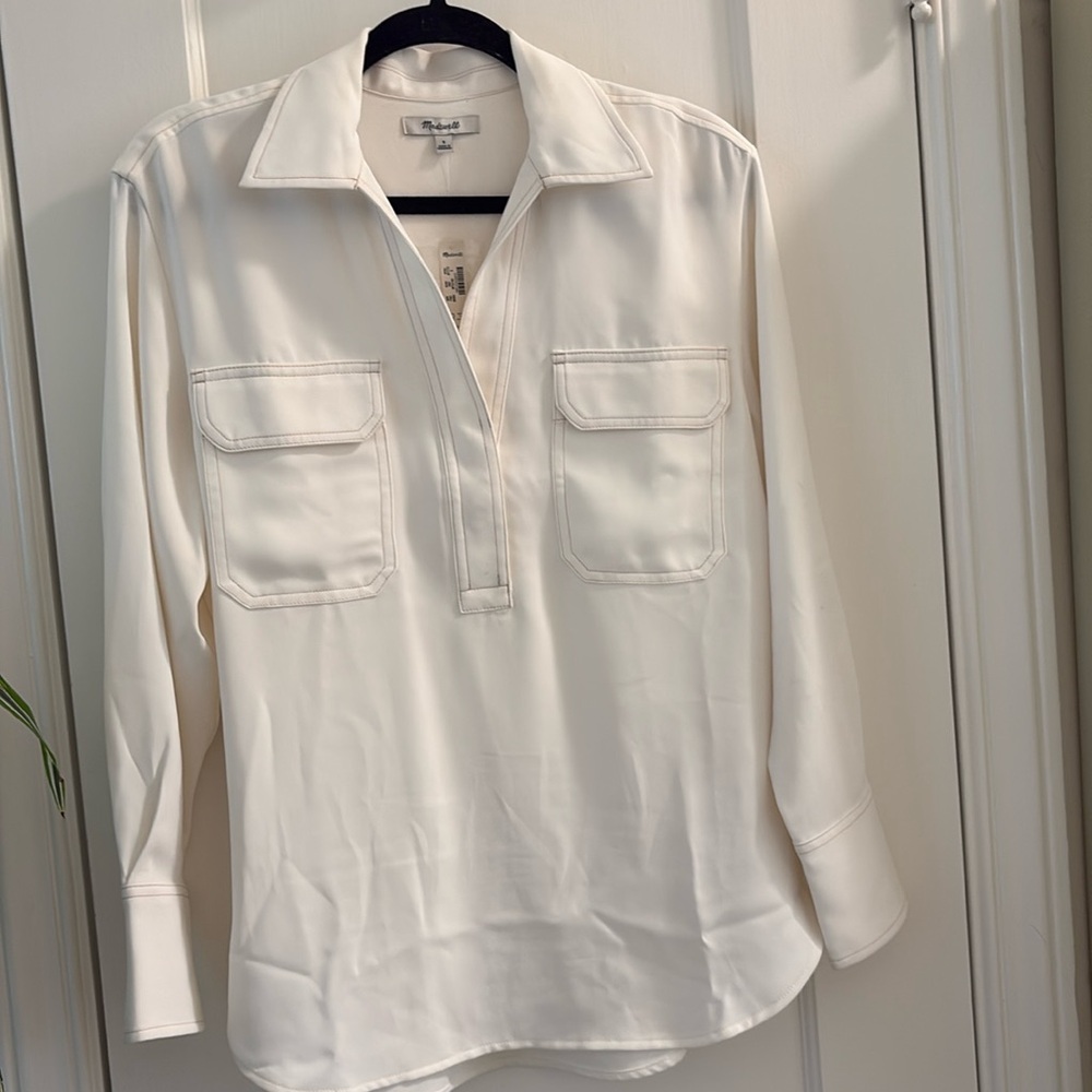 NWT Madewell cream/white long sleeve v-neck blouse
